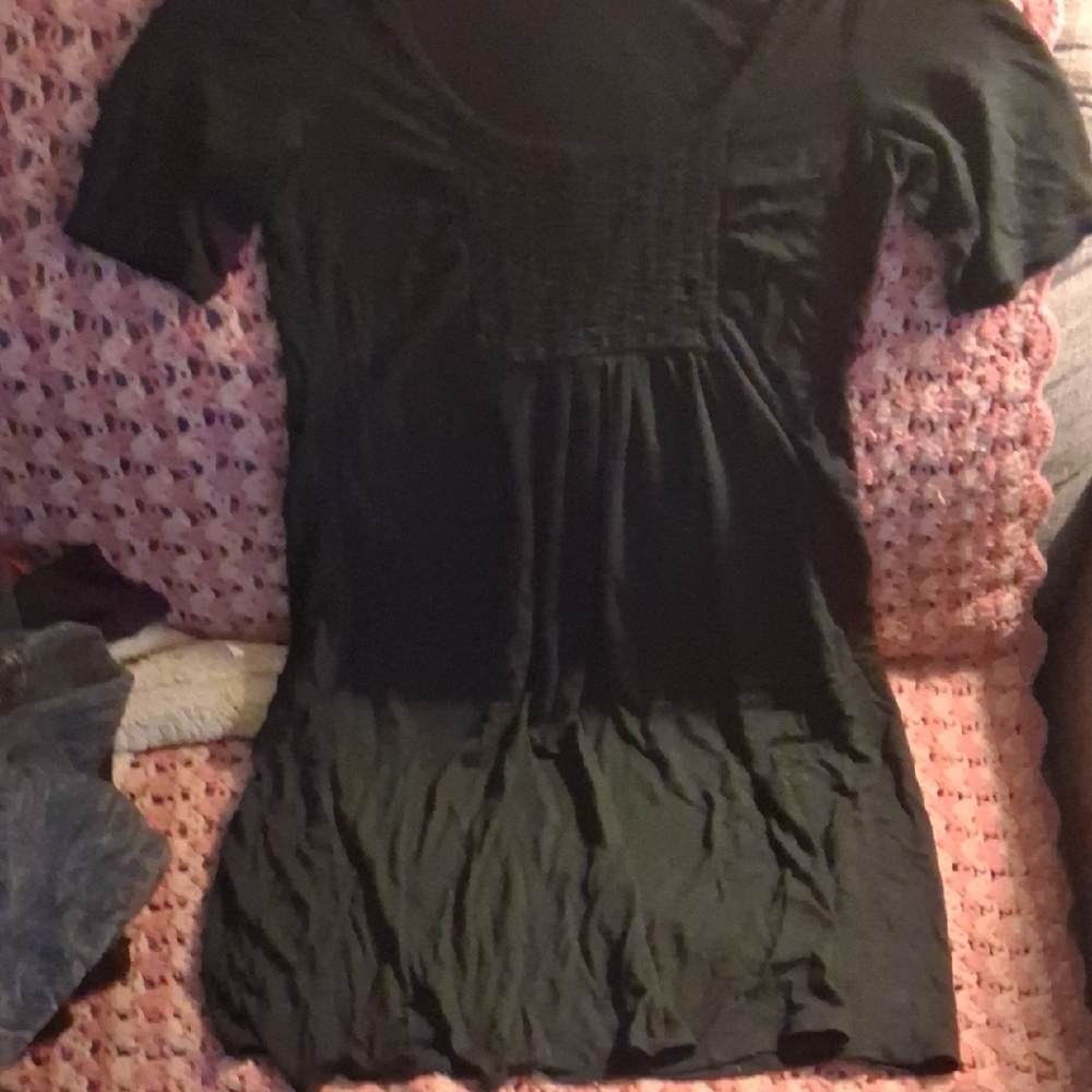 Velvet Torch Black Smocked Short Sleeve Blouse